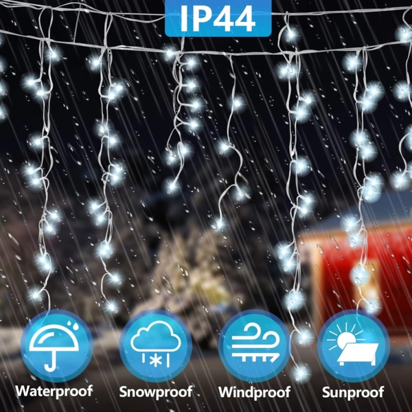 Cecaylie LED Eisregen außen 600LED 15m weihnachtsbeleuchtung außen mit 8 Beleuchtungsmodi IP44 Lichterkette Strombetrieben für Innenausstattung Außenbereich Schlafzimmer Weihnachten Party(Kaltesweiß) Bild 4