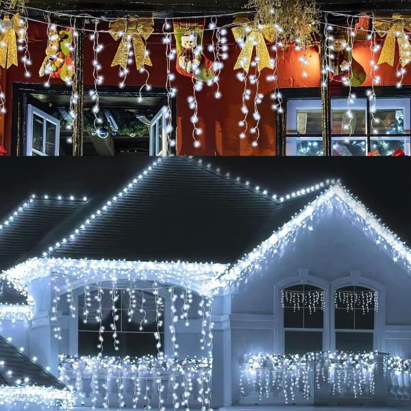 Cecaylie LED Eisregen außen 600LED 15m weihnachtsbeleuchtung außen mit 8 Beleuchtungsmodi IP44 Lichterkette Strombetrieben für Innenausstattung Außenbereich Schlafzimmer Weihnachten Party(Kaltesweiß) Bild 1
