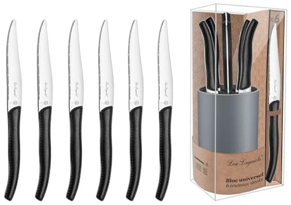 Lou Laguiole 6-tlg. Steakmesser-Set mit Block Jet Schwarz