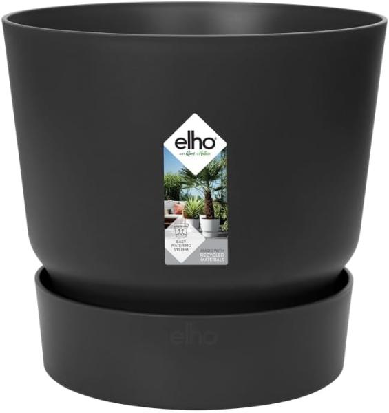 Elho Greenville Rund 16 - Blumentopf für Außen - Ø 16 x H 15. 3 - Living Schwarz, Living Black