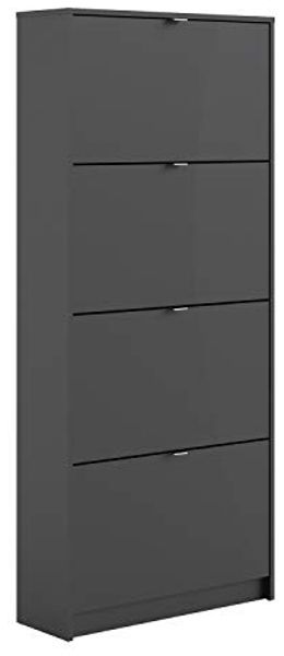 Schuhschrank mit vier Türen mit doppelter Tiefe, Farbe Schwarz, 70,3 x 162 x 24,05 cm