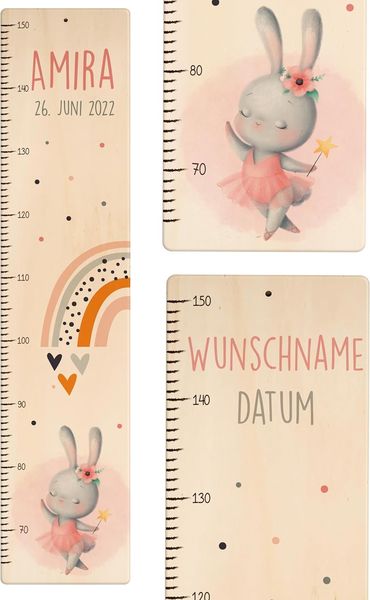 KIDSMOOD - Messlatte für Kinderzimmer Personalisiert, 70-140 cm - Messlatte Kinder Holz personalisiert Mit Namen für Baby- & Kleinkinderzimmer - Individuelles Geschenk für Kinder und Babys zum Geburt