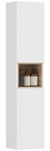 HOMCOM Badkommode schmaler Badschrank mit 2 geriffelten Soft-Close-Türen, offenem Regal (Set, 1 St, 1 Badezimmerschrank), Schmal, Soft-Close