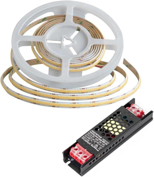 10m COB LED Streifen Strip DC 24V LED Strips mit 480LEDs 8mm Breite Kaltweiß 10 Meter inkl. trafo