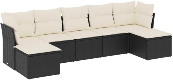 vidaXL 7-tlg. Garten-Sofagarnitur mit Kissen Schwarz Poly Rattan 3249865