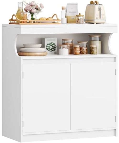 Sideboard, Küchenschrank mit 2 Türen, Buffetschrank mit Offener Fläche, Aufbewahrungsmöbel, verstellbare Einlegeböden, Küche, Wohnzimmer, 40 x 80 x 85 cm, Weiß