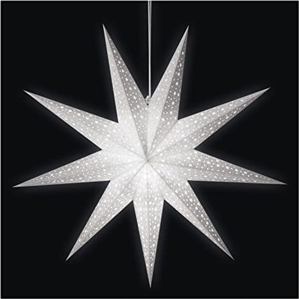 EMOS weiße Papier-Hängelampe mit Sternmotiv E14 Fassung, Weihnachtsstern 3, 2m Netzkabel, Papierstern Hängevorrichtung, für LED-Lampe bis 25W, 60 cm, IP20 Innenbereich, zum Aufhängen, DCAZ09