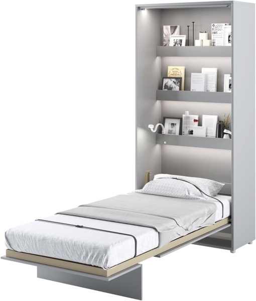 MEBLINI Schrankbett Bed Concept - BC-03 - 90x200cm Vertikal - Grau Matt mit Matratze - Wandbett mit Lattenrost - Klappbett mit Schrank - Wandklappbett - Murphy Bed - Bettschrank