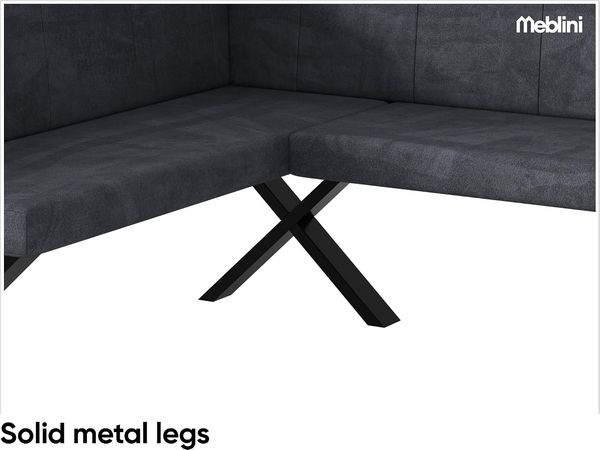 MEBLINI Eckbank für Esszimmer mit ausziehbarem Tisch - Küchenbank - Essecke - Sitzecke Küche - PETER - X-Beine 128x168x87cm Links - Dunkelgrau Samt/M Weiß-Schwarz Hochgl. Bild 7