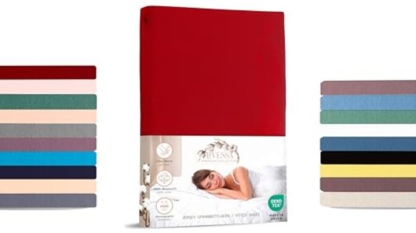 Livessa Spannbettlaken Kirschrot 200x200 aus Baumwolle Single-Jersey Stoff 140 g/m², Spannbetttuch/Bettlaken mit 30cm Matratzenhöhe, Ultra weich und atmungsaktiv