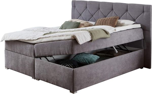 Atlantic Home Collection XXL Stauraum Boxbett mit Bettkasten Meike, Taschenfederkern, Härtegrad H2, Grau, 160x200 cm