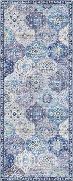 Kurzflor Teppich Kashmir Ghom Jeansblau - 80x200x0,7cm