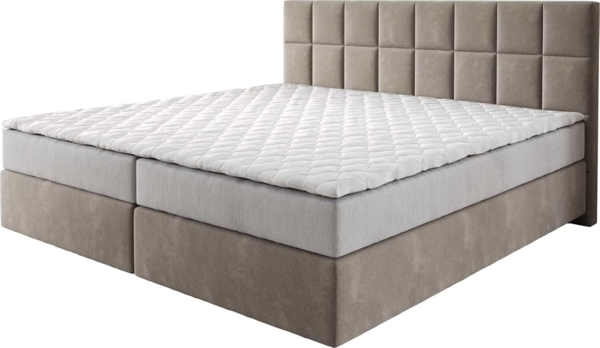 Boxspringbett Dream-Fine Mikrofaser Beige 200x200 cm mit Taschenfederkernmatratze und Topper Visco