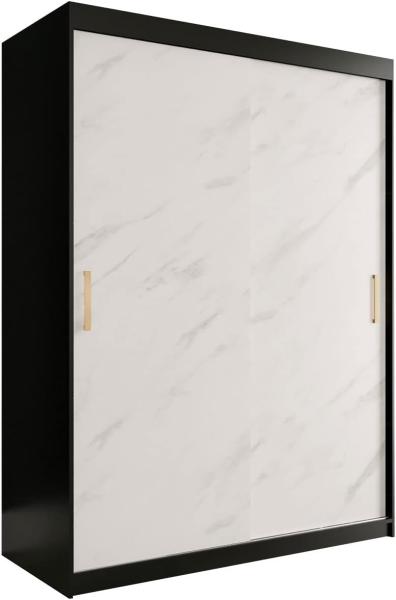 Kleiderschrank Kamoga T 150 (Schwarz / Marmor Weiß + Gold, ohne Schubladen)