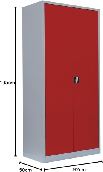 Stahl-Aktenschrank Metallschrank abschließbar Büroschrank Stahlschrank 195 x 92,5 x 50 cm Lichtgrau/Rot 530354 Bild 2