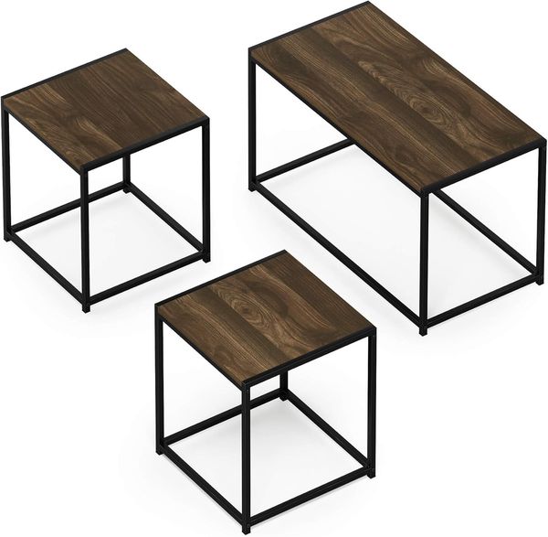 Furinno Camnus Modernes Wohnzimmertischset mit einem Couchtisch und zwei Beistelltischen, 40x76. 2x44. 45 cm
