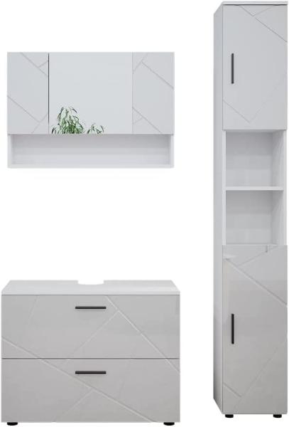 Vicco Badmöbelset Irma Weiß Hochglanz modern 80 cm 30 cm Badezimmerschrank Badschrank Badezimmermöbel Waschtischunterschrank Spiegelschrank Hochschrank Schranktür Schrankfach Schrankschublade