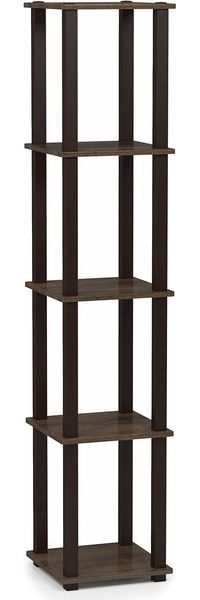 Furinno Eckregal mit 5 Ebenen und Vierkantrohr, holz, Nussbaum/Braun, 29. 46x29. 46x146. 56 cm