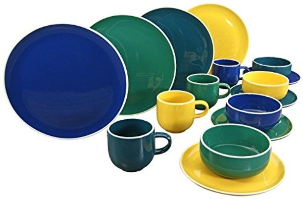 CreaTable, 16269, Serie DALLAS, Geschirrset Kombiservice 16 teilig Blau/Grün/Gelb