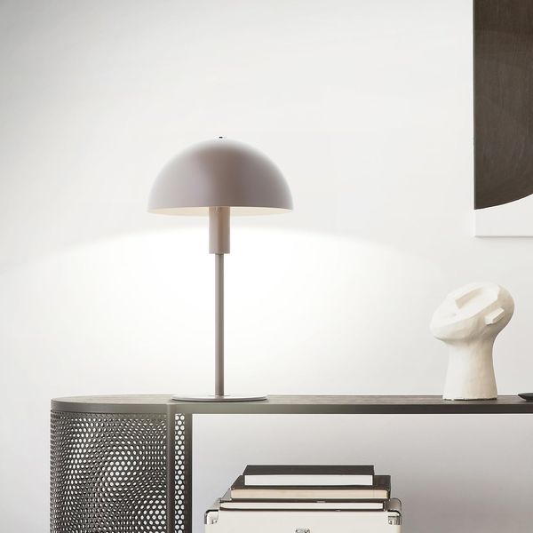 Lightbox Pilz-Tischlampe | 36 cm Höhe | Home Office Schreibtischlampe mit Wipp-Schalter | LED Lampe (E14 Fassung) als Nachttischlampe, Büro & Schreibtisch Zubehör | aus Metall in Taupe/Grau