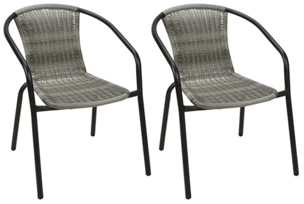 2 Stück Stabiler Polyrattan Bistrostuhl Stapelstuhl Grau meliert