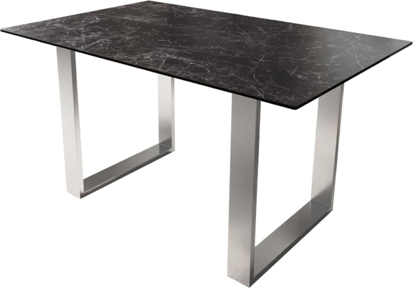 Esstisch Edge 140x90 Keramik Laminam®Nero Greco Anthrazit Edelstahl Schmal