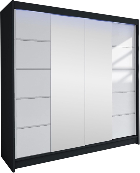 Kleiderschrank Talin V, mit RGB LED Beleuchtung, Farbe: Schwarz / Weiß