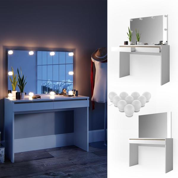 Schminktisch Emma Weiß 120 cm mit LED Beleuchtung Vicco Bild 2