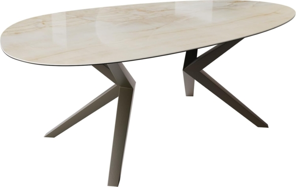 Esstisch Edge Oval 220x120 Keramik Iris FMG Onice Oro Zenthara kantig Metall Effektfinish Titan