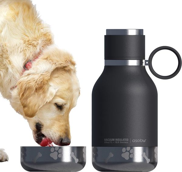Asobu Dog Bowl Edelstahlflasche mit Hundenapf 1 Liter schwarz