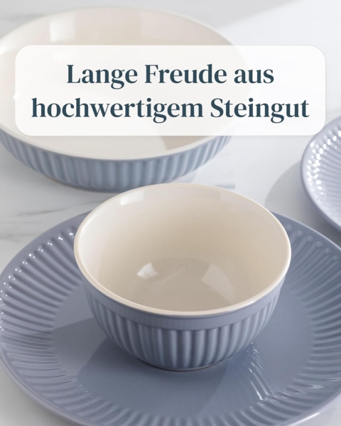 Steingut Geschirrset 12 Personen Hygge 48 tlg. TESTSIEGER, Traumhaftes Skandinavisches Steingut Geschirr Set, Schüssel- und Teller Set, Tafelservice 12 Personen, Geschirrsets Pure Living in Graublau Bild 6
