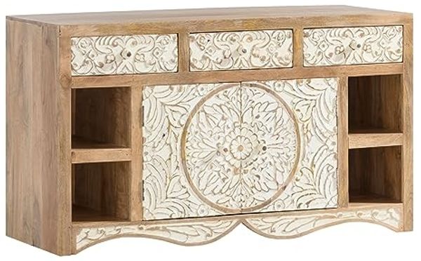 Waschtisch Delhi Mango Massivholz 130x75x50 cm braun massivum Bad-Unterschrank Waschbeckenunterschrank Doppelwaschtisch Badmöbel Boho Stil