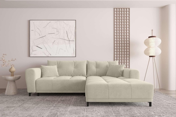 99rooms Massimo Ecksofa Cordstoff POSO Greige mit Schlaffunktion Rechts