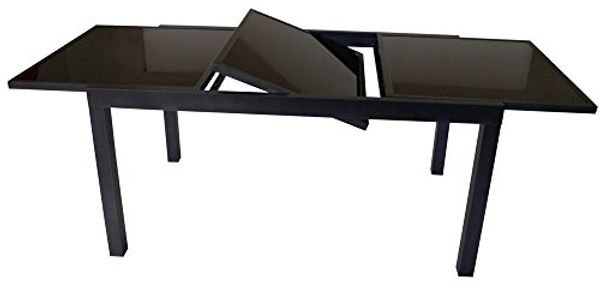 Ausziehtisch 150/210x90 cm Aluminium Glas Schwarz