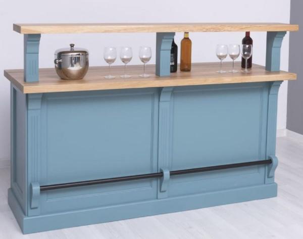 Casa Padrino Landhausstil Bar Theke Hellblau / Naturfarben 180 x 68 x H. 120 cm - Massivholz Thekentisch - Massivholz Barmöbel - Barmöbel im Landhausstil - Landhausstil Einrichtung