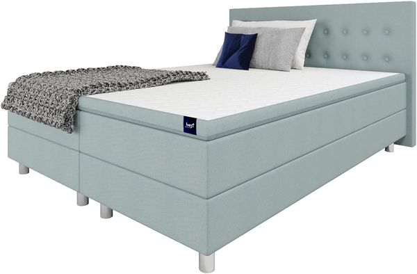 Best for Home Boxspringbett Polsterbett Sawana mit Bonellfederkern-Matratze und Topper Schlafzimmer (Blaugrau, 160x200 cm)