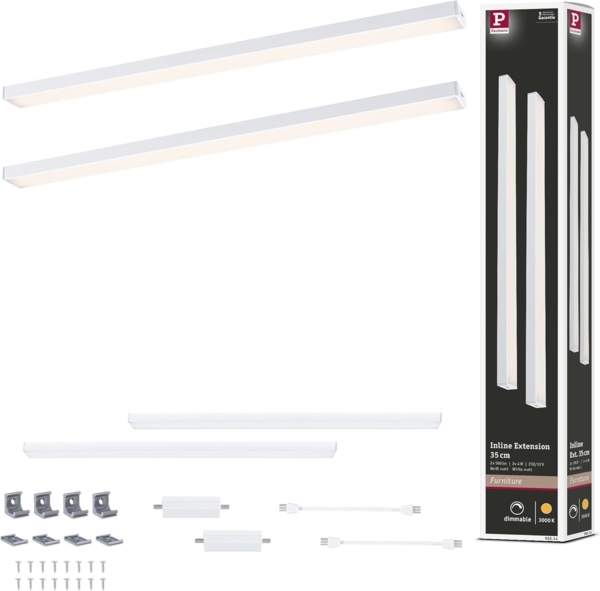 Paulmann 98614 LED Unterschrankleuchte Inline Erweiterung 2er-Set 35cm 3000K dimmbar weiß matt
