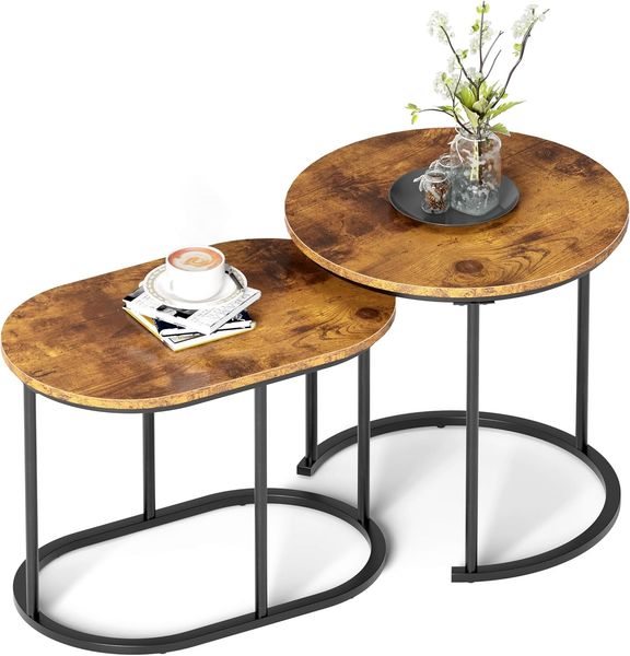 sogesfurniture Couchtisch 2er-Set, Wohnzimmertisch Beistelltisch Sofatisch Kaffeetisch Satztisch mit Marmormuster, Golden Metallrahmen für Wohnzimmer, Balkon, Vintagebraun