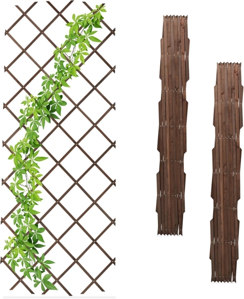 Relaxdays Rankgitter ausziehbar, 3er Set, Rankhilfe Kletterpflanzen, 180x90 cm, Garten, Balkon, Terrasse, Holz, braun