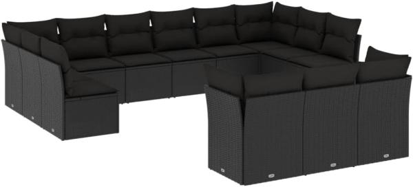 vidaXL 13-tlg. Garten-Sofagarnitur mit Kissen Schwarz Poly Rattan 3250284