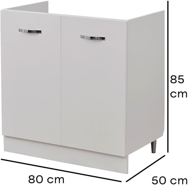 Shally Dogan Unterschrank für Küche, 2 Türen, Unterschrank, 80 Stück für Spülbecken (80 x 50 x 85 cm, Weiß) Bild 3