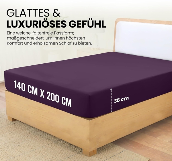 Utopia Bedding - Spannbettlaken 140x200 cm - Lila - Gebürstete Polyester-Mikrofaser Spannbetttuch - 35 cm Tiefe Tasche Bild 2