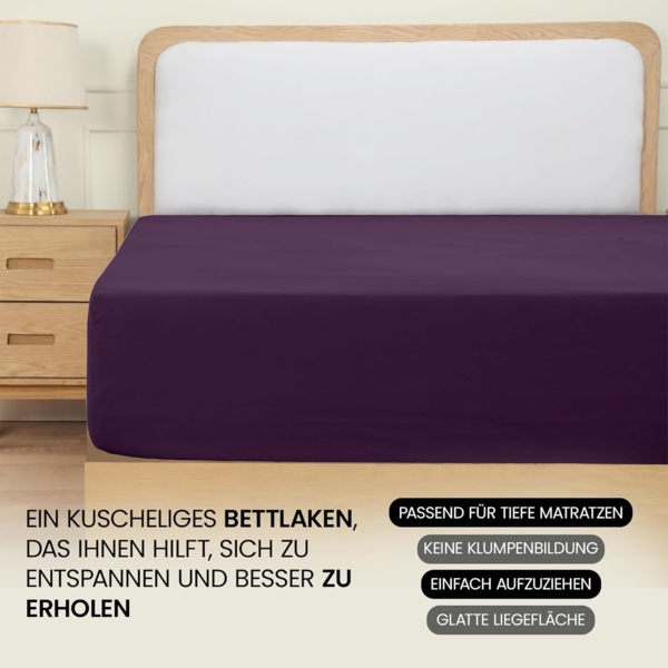 Utopia Bedding - Spannbettlaken 140x200 cm - Lila - Gebürstete Polyester-Mikrofaser Spannbetttuch - 35 cm Tiefe Tasche Bild 6
