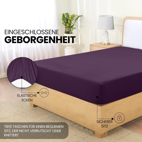 Utopia Bedding - Spannbettlaken 140x200 cm - Lila - Gebürstete Polyester-Mikrofaser Spannbetttuch - 35 cm Tiefe Tasche Bild 4