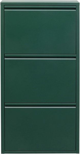 Kare Design Schuhschrank Caruso, Grün, Stahl, mit 3 Klappen, Schuhablage für 6 Paar Schuhe, schmal, platzsparend, hoch, Schuhregal, Eingangsbereich, 103 x 50 x 15 cm (H/B/T)