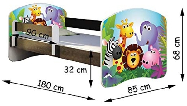 ACMA Kinderbett Jugendbett mit Einer Schublade und Matratze Wenge mit Rausfallschutz Lattenrost II 140x70 160x80 180x80 (01 Zoo, 180x80) Bild 3