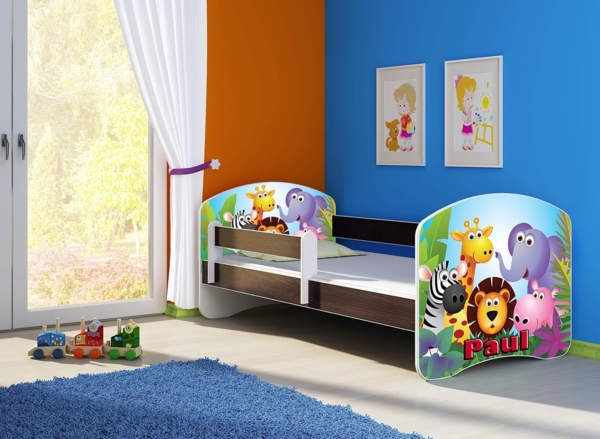 ACMA Kinderbett Jugendbett mit Einer Schublade und Matratze Wenge mit Rausfallschutz Lattenrost II 140x70 160x80 180x80 (01 Zoo, 180x80) Bild 4