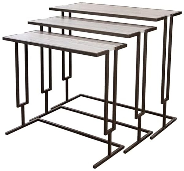 Casablanca 3er Set Beistelltisch Beirut - Metall - anthrazitfarben - matt - marmoriertes Muster - rechteckig - Höhe 60cm x Breite 65cm