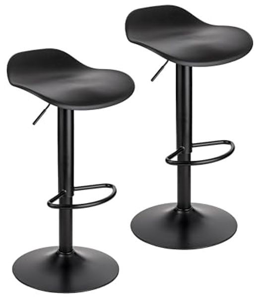 Baroni Home 2er Set Barhocker mit Verstellbarer Höhe, Barstuhl mit kratzfester Boden und Fußablage, Tresenhocker für Küche, Restaurant und Bar, 41 x 40 x 64-86 cm, 2 Stück, Schwarz