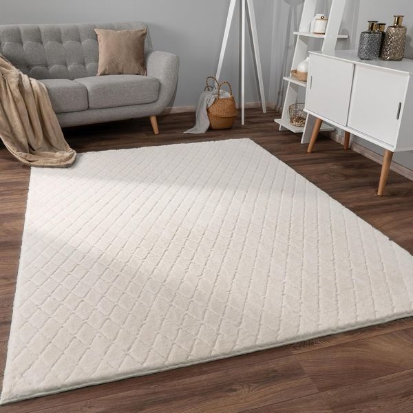 Paco Home Hochflor-Teppich Arnheim 742, rechteckig, Höhe: 26 mm, Uni Farben, Rauten Muster, besonders weich, Hoch-Tief Effekt